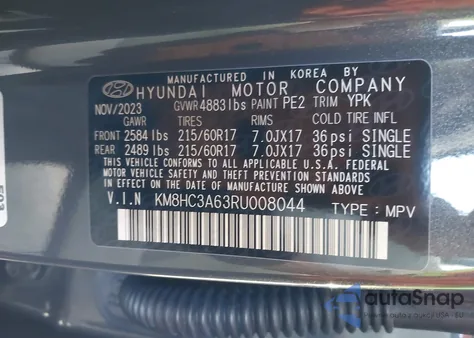 2024 Hyundai Kona Electric Sel from USA, damaged, VIN KM8HC3A63RU008044